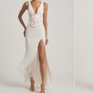 Oh Polly | Dresses | Embellished Bandeau Cowl Neck Maxidress In Ivory |  Poshmark
